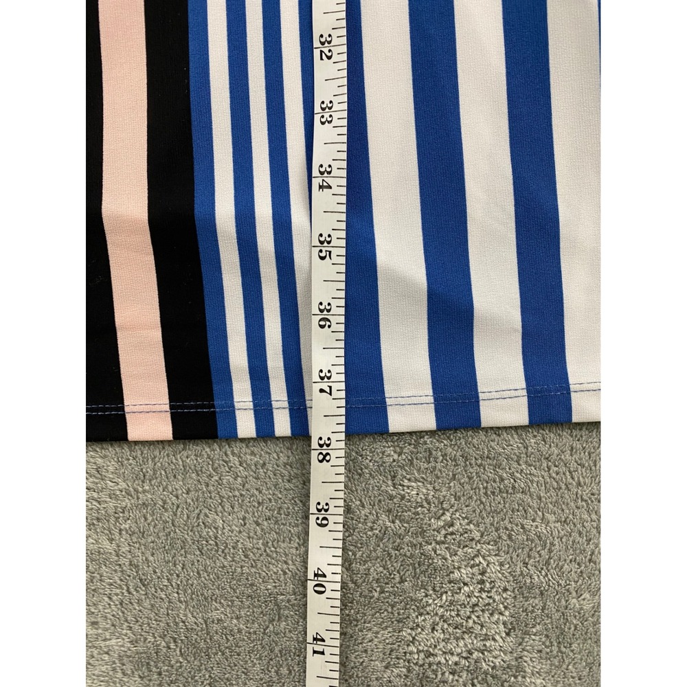 Ivy Road Womens Blue Pink Striped Cold Shoulder V-Neck Flutter Sleeve Dress M - Picture 7 of 12